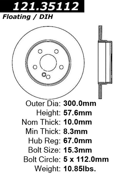 Centric Parts Disc Brake Rotor C-Tek Standard Non-Directional Finishes for 2008-2016 Mercedes-Benz C-Class 121.35112