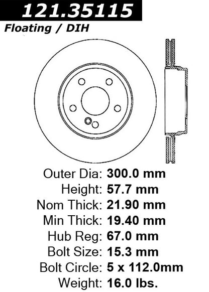 Centric Parts Disc Brake Rotor C-Tek Standard Non-Directional Finishes for 2012-2015 Mercedes-Benz C250, 2013-2014 C300, 2008-2015 C350, 2010-2014 E350, 2014-2017 E400, 2010-2017 E550 121.35115