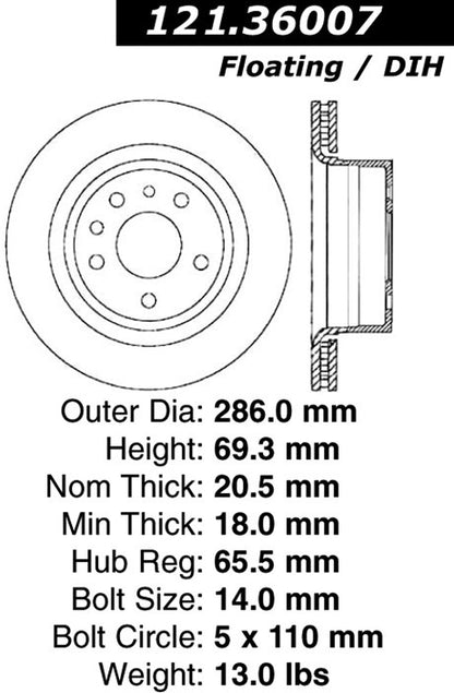 Centric Parts Disc Brake Rotor Standard with Non-Directional Finishes for 2001 Cadillac Catera 121.36007