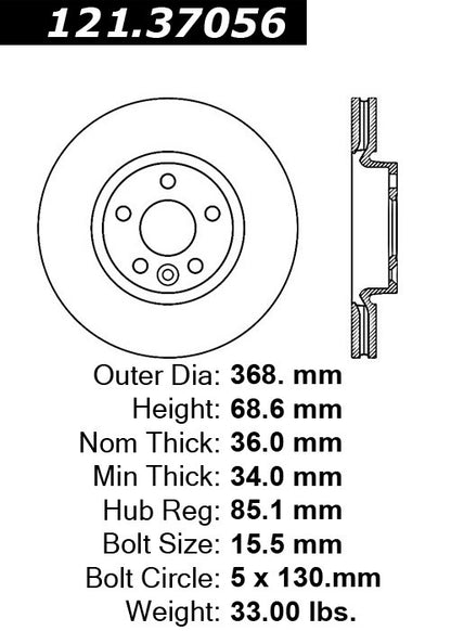 Centric Parts Disc Brake Rotor 121.37056