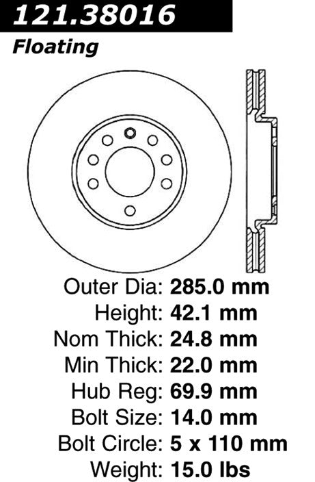 Centric Parts Disc Brake Rotor Standard with Non-Directional Finishes for 2007-2008 Cadillac BLS 2003-2011 Saab 9-3 121.38016
