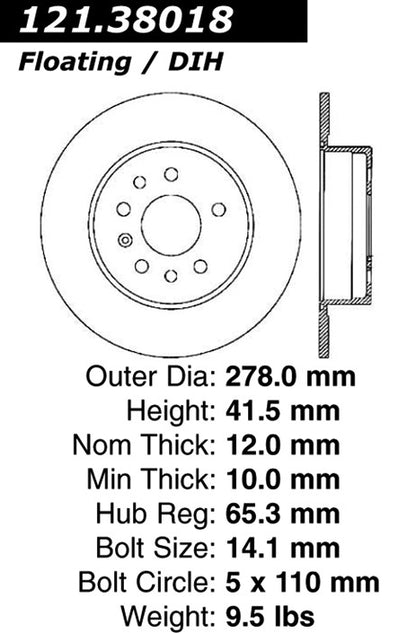 Centric Parts Disc Brake Rotor Standard with Non-Directional Finishes for 2008-2007 Cadillac BLS, 2005-2003 Chevrolet Vectra, 2011-2003 Saab 9-3 121.38018