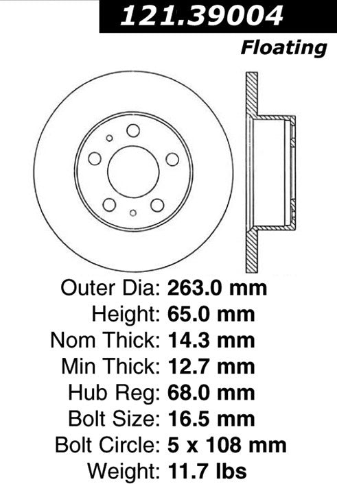 Centric Parts Disc Brake Rotor with Non-Directional Finishes 121.39004