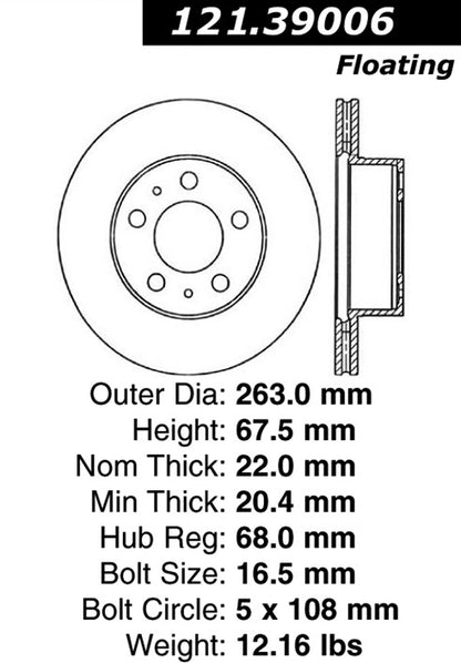 Centric Parts Disc Brake Rotor with Non-Directional Finishes 121.39006