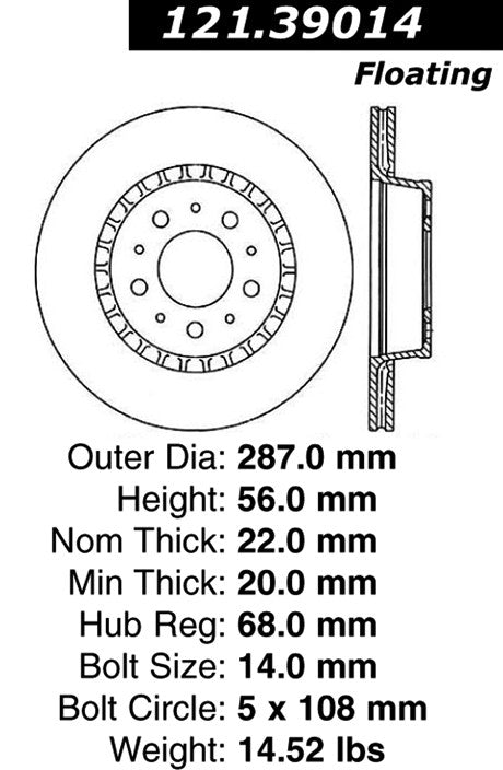 Centric Parts Disc Brake Rotor Non-Directional Finish 121.39014