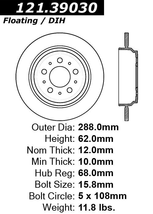 Centric Parts Disc Brake Rotor with Non-Directional Finishes for 121.39030