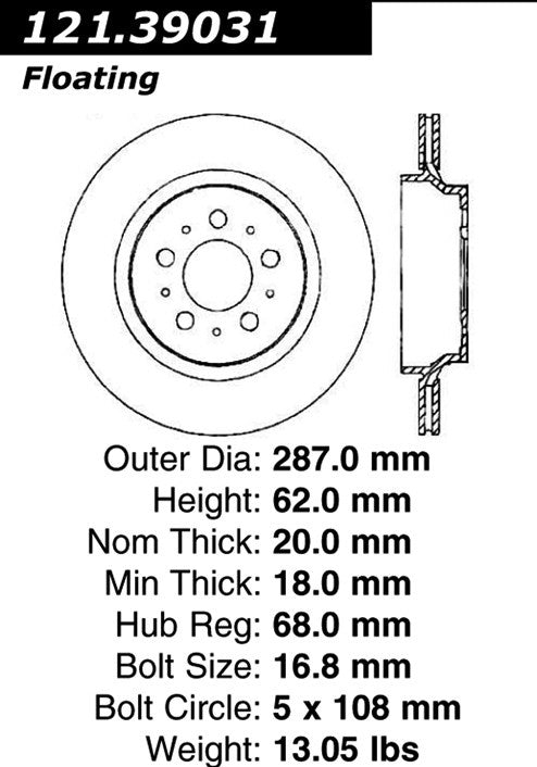 Centric Parts Disc Brake Rotor with Non-Directional Finishes 121.39031