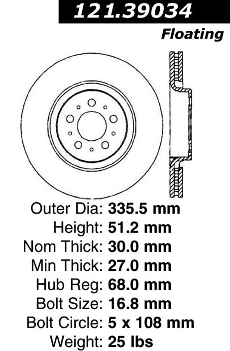 Centric Parts Disc Brake Rotor with Non-Directional Finishes for 121.39034