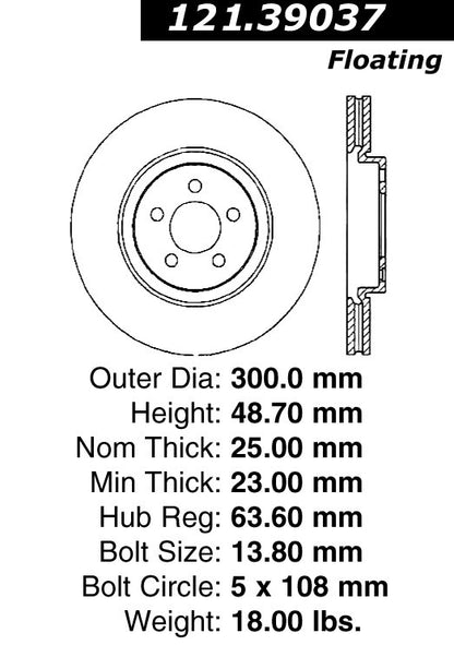 Centric Parts Disc Brake Rotor with Non-Directional Finishes for 121.39037