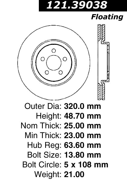 Centric Parts Disc Brake Rotor C-Tek Standard with Non-Directional Finishes for 2019-2013 Ford Escape 121.39038