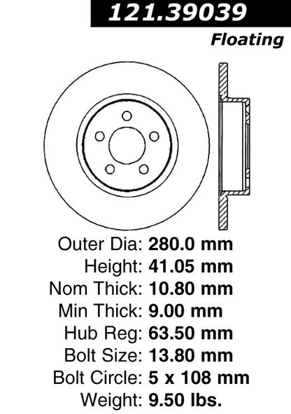 Centric Parts Disc Brake Rotor C-Tek Standard with Non-Directional Finishes for 2013-2007 Volvo C30 2013-2006 C70 2012-2004 S40 2011-2005 V50 121.39039