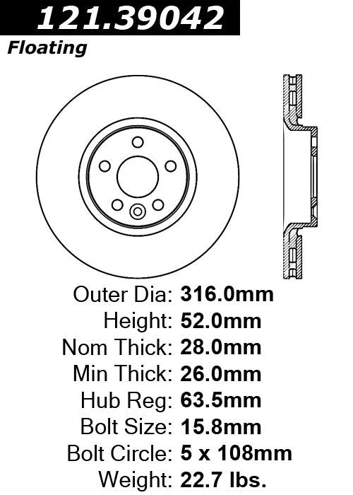Centric Parts Disc Brake Rotor C-Tek Standard Non-Directional Finishes for 2008-2015 Land Rover LR2 121.39042