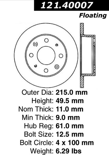 Centric Parts Disc Brake Rotor Standard with Non-Directional Finishes for 1980-1983 Honda Civic 121.40007