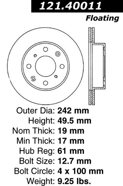 Centric Parts Disc Brake Rotor C-Tek Standard with Non-Directional Finishes for 1989-1994 Honda Accord 1990-1985 Prelude 121.40011