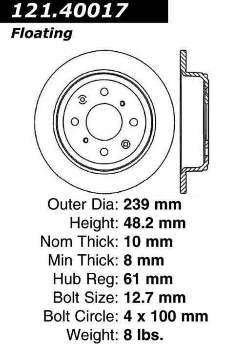 Centric Parts Disc Brake Rotor Standard with Non-Directional Finishes for 1990-2001 Acura Integra, 1989 Honda Accord, 1992-1995 Civic, 1990-1991 CRX, 1988-1991 Prelude 121.40017