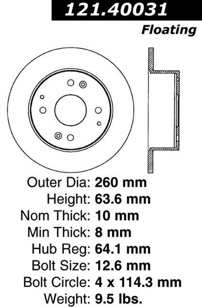 Centric Parts Disc Brake Rotor Standard with Non-Directional Finishes for 1992-1994 Acura Vigor 121.40031