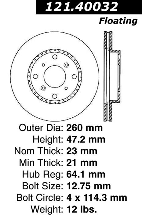 Centric Parts Disc Brake Rotor Standard with Non-Directional Finishes for 1992-1996 Honda Prelude 121.40032