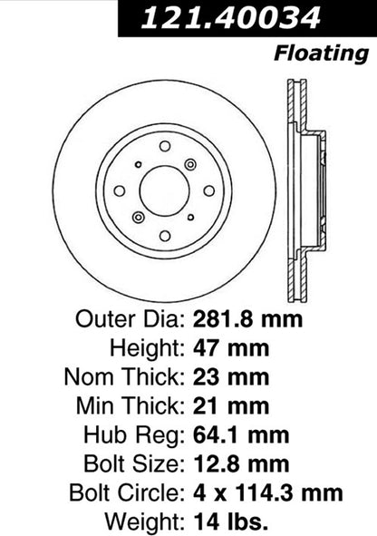 Centric Parts Disc Brake Rotor Standard with Non-Directional Finishes for 1993-1996 Honda Prelude 121.40034