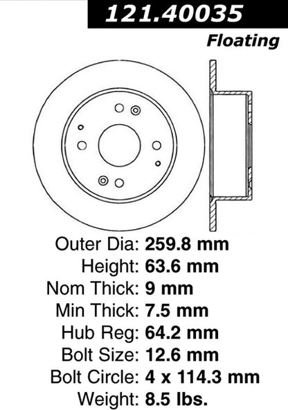 Centric Parts Disc Brake Rotor Standard with Non-Directional Finishes for 1995-1998 Acura TL 121.40035