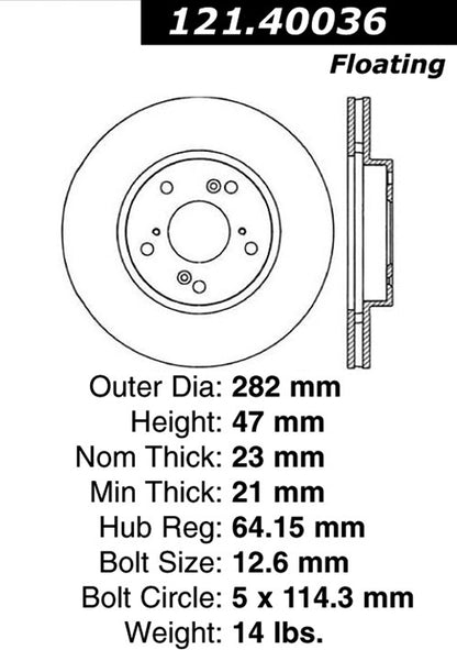 Centric Parts Disc Brake Rotor Standard Non-Directional Finishes 121.40036