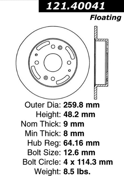 Centric Parts Disc Brake Rotor Standard with Non-Directional Finishes for 1998-1999 Acura CL 1998-2002 Honda Accord 121.40041