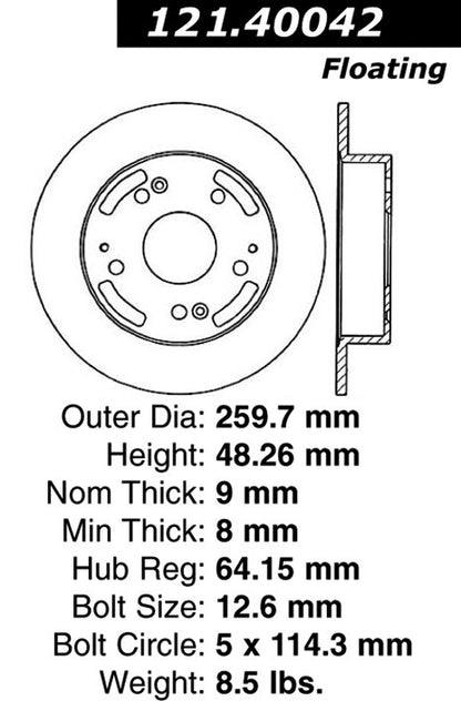Centric Parts Disc Brake Rotor Standard with Non-Directional Finishes for 1997-2001 Acura Integra, 2002-2006 RSX, 1998-2002 Honda Accord, 2004-2005 Civic 121.40042