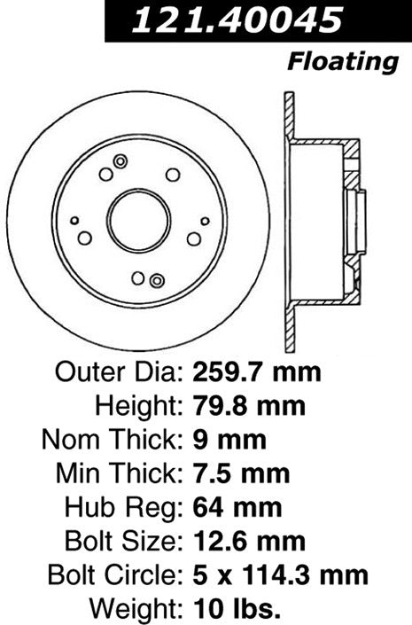 Centric Parts Disc Brake Rotor Standard with Non-Directional Finishes for 1996-1998 Acura TL 121.40045
