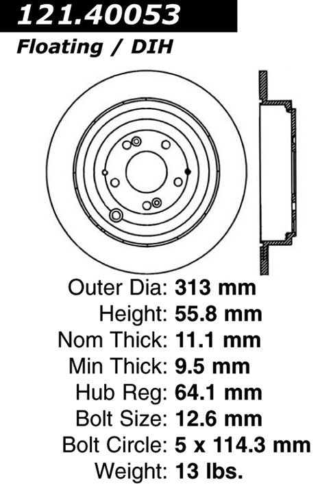 Centric Parts Disc Brake Rotor Standard with Non-Directional Finishes for 2001-2006 Acura MDX 2003-2008 Honda Pilot 121.40053