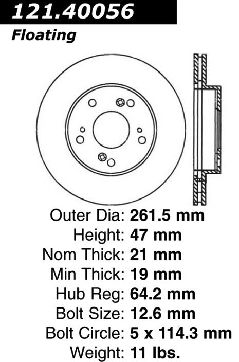Centric Parts Disc Brake Rotor Standard with Non-Directional Finishes for 2002-2006 Acura RSX, 2011-2004 Honda Civic, 2011-2015 CR-Z 121.40056
