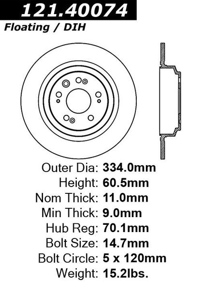 Centric Parts Disc Brake Rotor Standard with Non-Directional Finishes for 2009-2014 Acura TL 121.40074