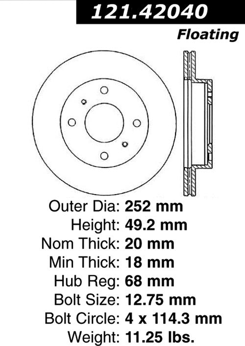 Centric Parts Disc Brake Rotor C-Tek Standard with Non-Directional Finishes for 1989-1996 Nissan 240SX 121.42040