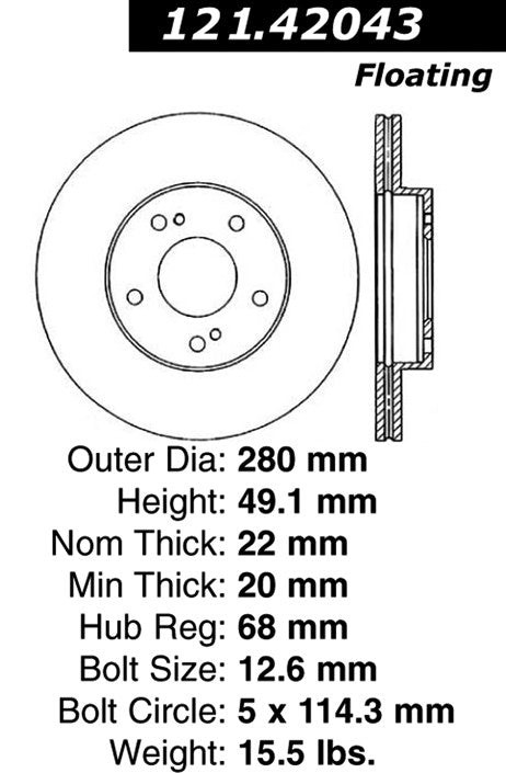 Centric Parts Disc Brake Rotor Standard Non-Directional Finishes for 1996-1999 Infiniti I30 and 1989-1999 Nissan Maxima 121.42043