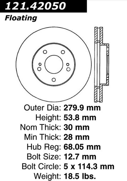 Centric Parts Disc Brake Rotor Standard with Non-Directional Finishes for 1989-1996 Nissan 300ZX 121.42050