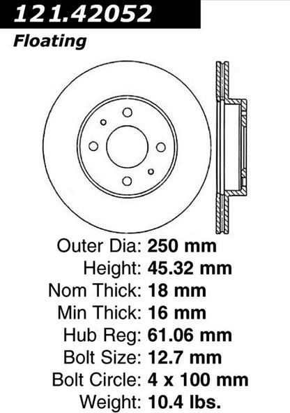Centric Parts Disc Brake Rotor with Non-Directional Finishes for 121.42052
