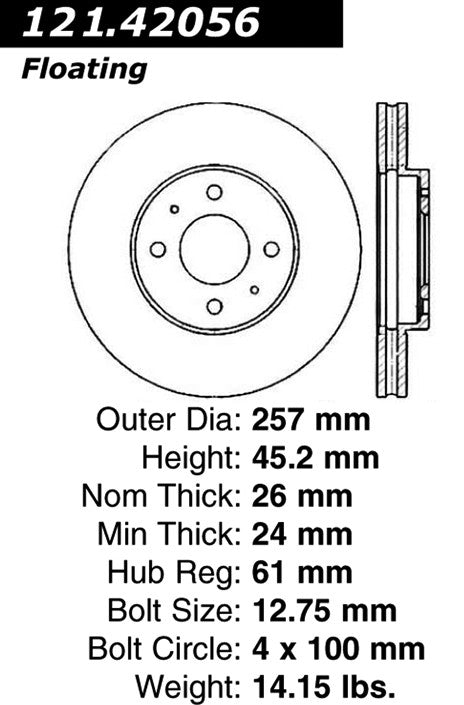 Centric Parts Disc Brake Rotor Standard with Non-Directional Finishes for 2001-2005 Nissan Almera, 1991-1993 NX, 1991-1994 Sentra 121.42056