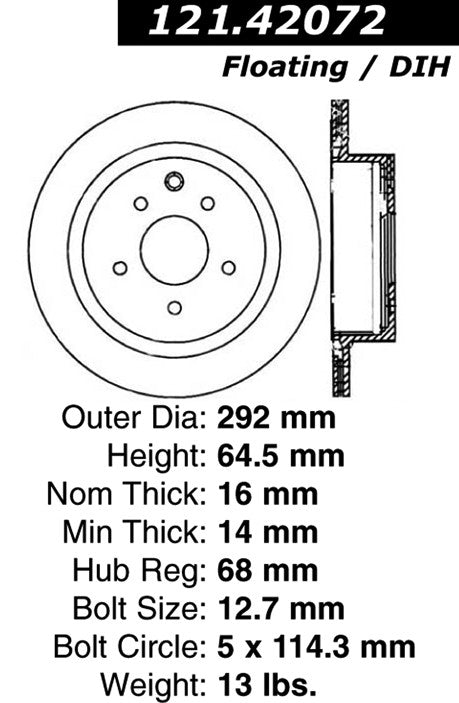 Centric Parts Disc Brake Rotor Standard with Non-Directional Finishes for 2004-2003 Infiniti M45 Q45 2006-2002 121.42072