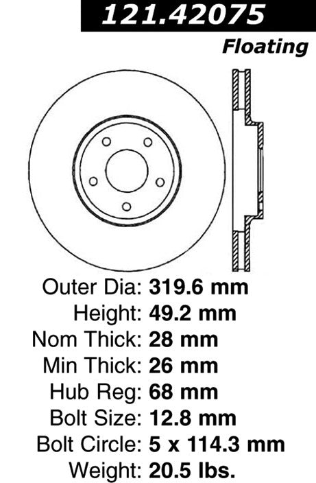 Centric Parts Disc Brake Rotor Standard with Non-Directional Finishes for 2004-2005 Nissan Maxima 2003-2004 Murano 121.42075