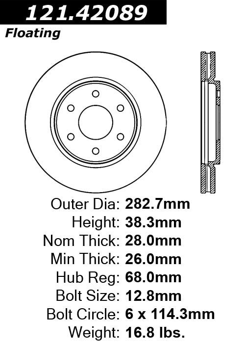 Centric Parts Disc Brake Rotor C‑Tek Standard with Non‑Directional Finishes for 2005-2019 Nissan Frontier 2009-2012 Suzuki Equator 121.42089