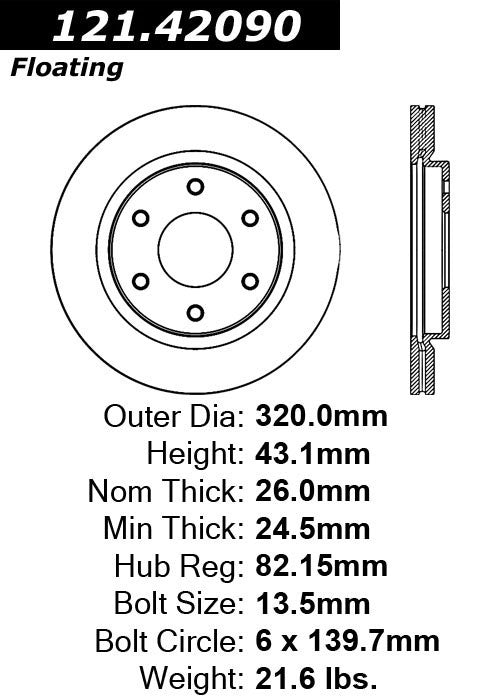 Centric Parts Disc Brake Rotor Standard with Non-Directional Finishes for 2005-2006 Infiniti QX56 Nissan Armada 2005-2006 Titan 121.42090
