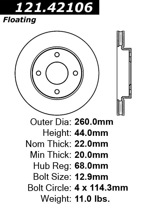 Centric Parts Disc Brake Rotor with Non-Directional Finishes 121.42106