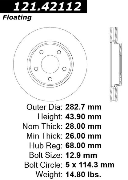 Centric Parts Disc Brake Rotor Standard Non-Directional Finishes for 2015-2018 Chevrolet City Express, 2011-2013 Nissan LEAF, 2018-2022 Nissan LEAF, 2013-2021 NV200 121.42112
