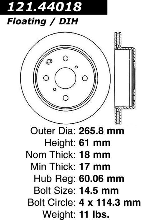Centric Parts Disc Brake Rotor Non-Directional Finishes 121.44018