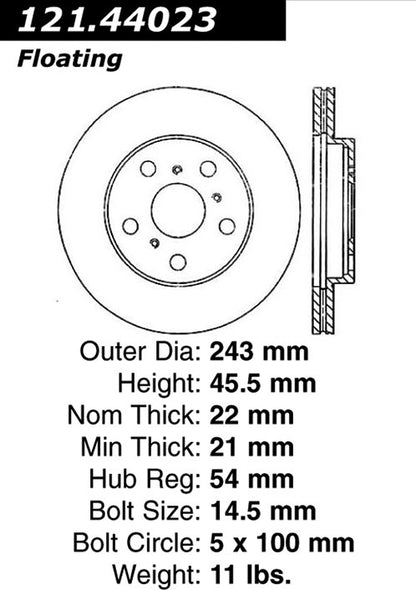 Centric Parts Disc Brake Rotor Standard with Non-Directional Finishes for 1983-1986 Toyota Camry 121.44023