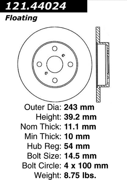 Centric Parts Disc Brake Rotor Standard with Non-Directional Finishes for 1983-1990 Toyota Tercel 121.44024