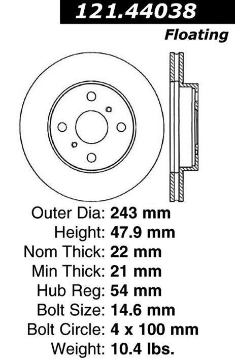 Centric Parts Disc Brake Rotor Standard with Non-Directional Finishes for 1986-1989 Toyota Celica 121.44038