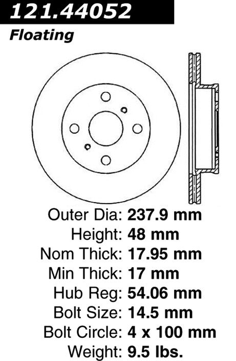 Centric Parts Disc Brake Rotor Standard with Non-Directional Finishes for 1992-1988 Toyota Corolla 121.44052