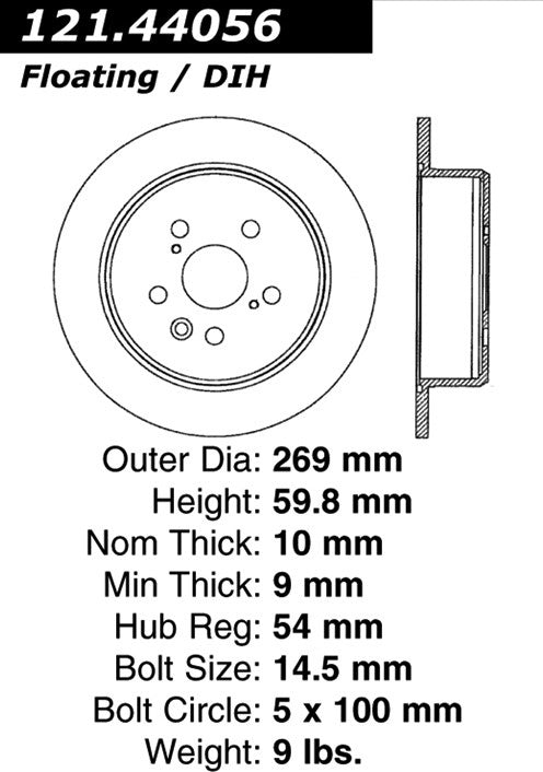 Centric Parts Disc Brake Rotor Standard with Non-Directional Finishes for 1988-1991 Toyota Camry Celica 121.44056