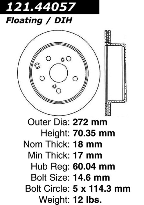 Centric Parts Disc Brake Rotor Standard with Non-Directional Finishes for 1989-1992 Toyota Cressida 121.44057