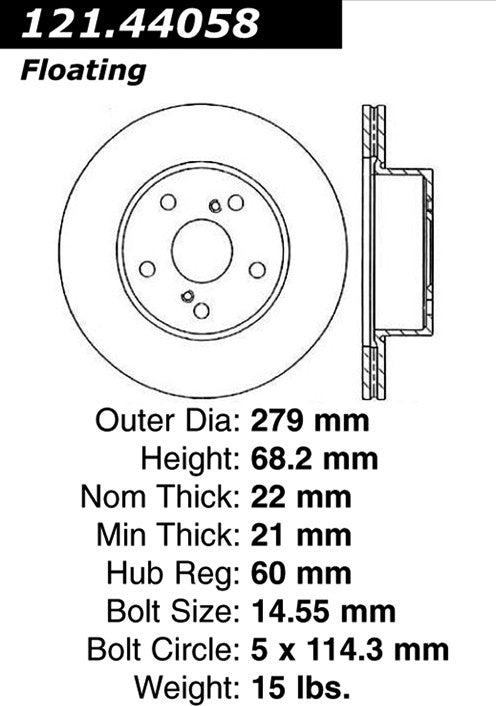 Centric Parts Disc Brake Rotor C-Tek Standard with Non-Directional Finishes for 1989-1992 Toyota Cressida 121.44058