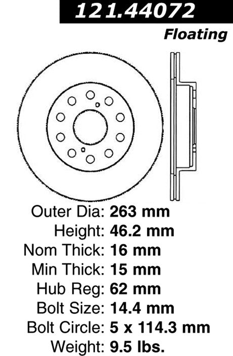 Centric Parts Disc Brake Rotor Standard with Non-Directional Finishes for 1991-1995 Toyota MR2 121.44072